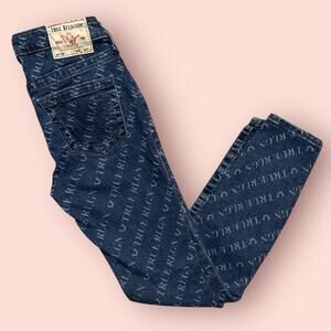 True Religion Women 26 Halle Mid Rise Super Skinny Laser Logo Jeans AOP 28x29